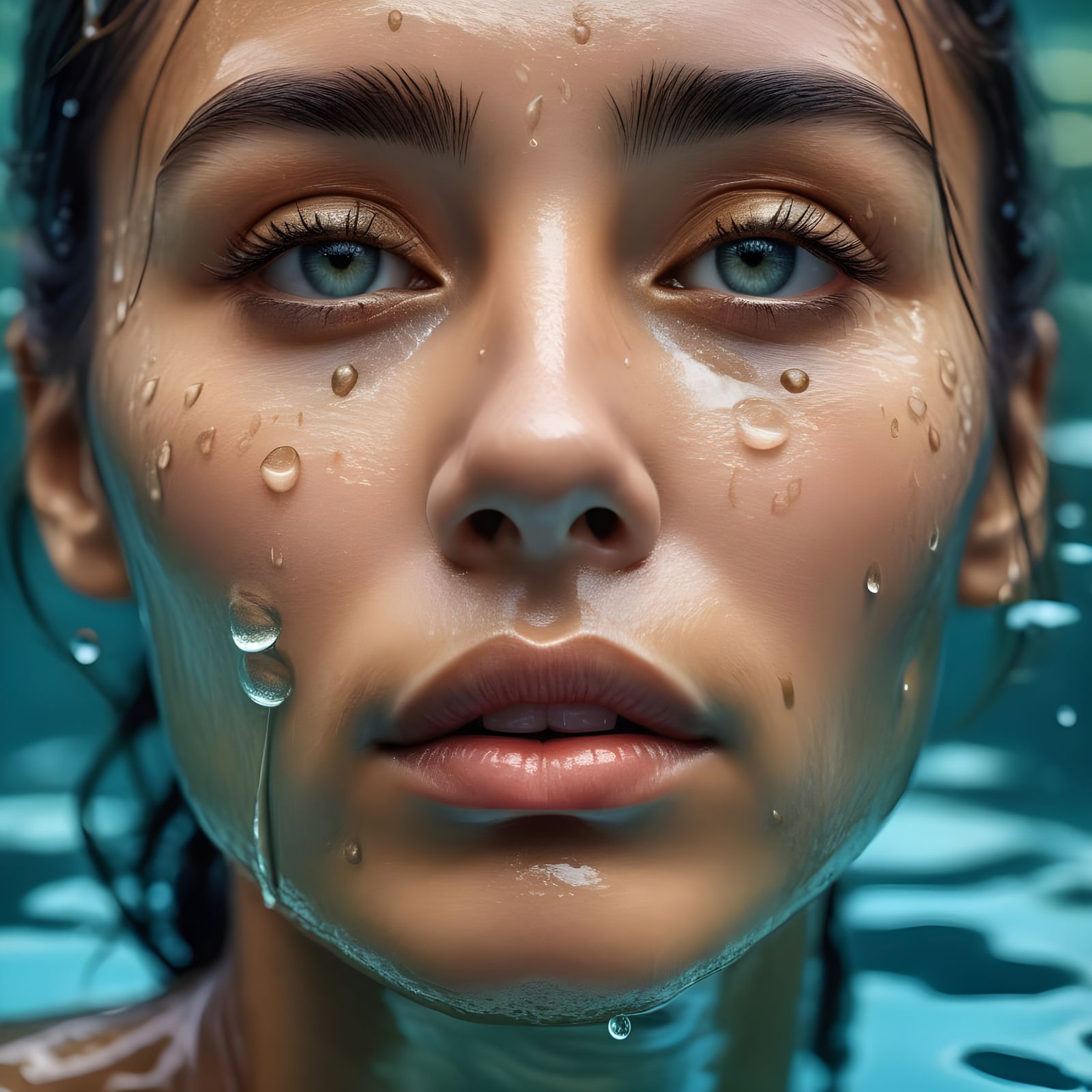 Elegant Woman in Water, Photorealistic Painting