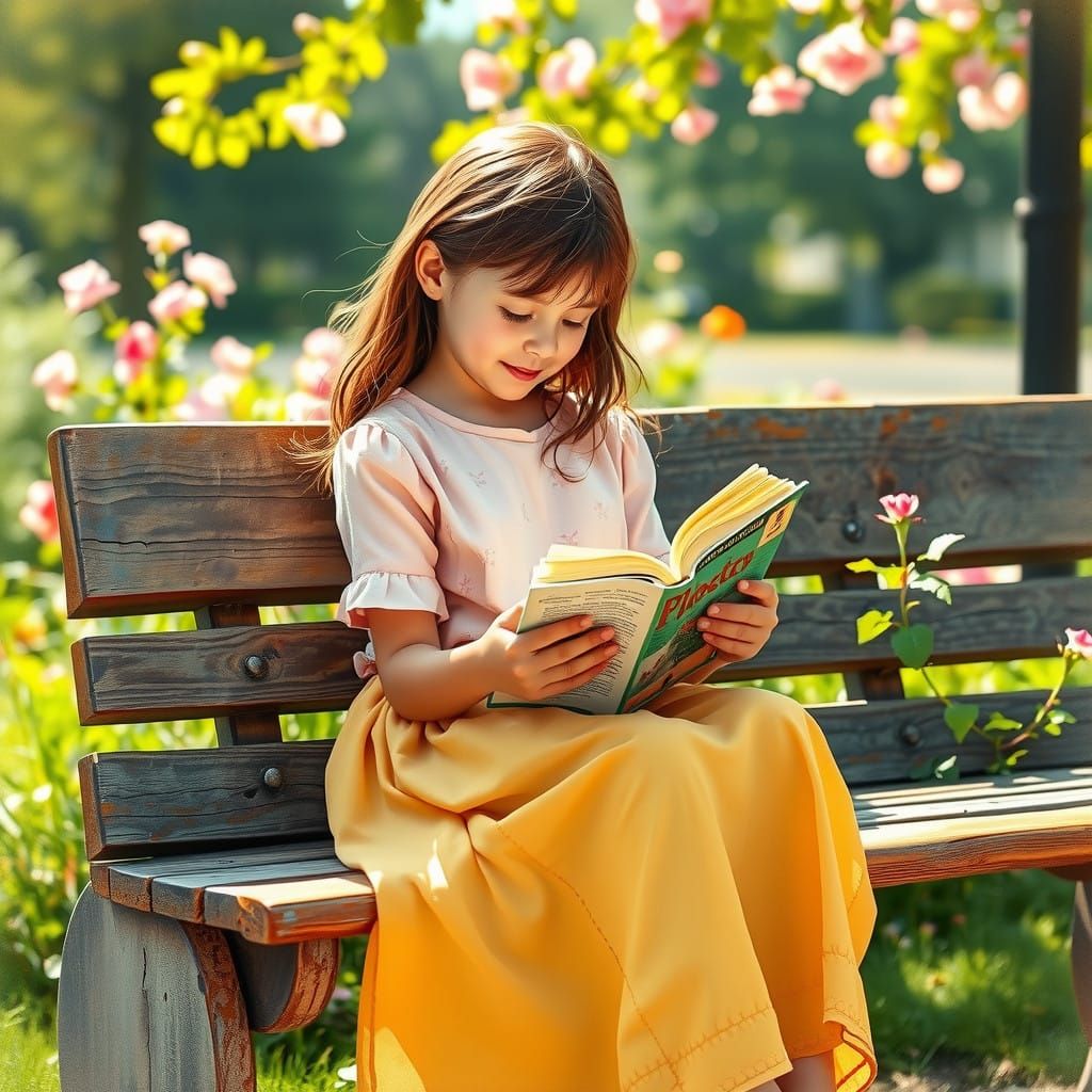 Girl Lost in Nature's Beauty, in Impressionist Style