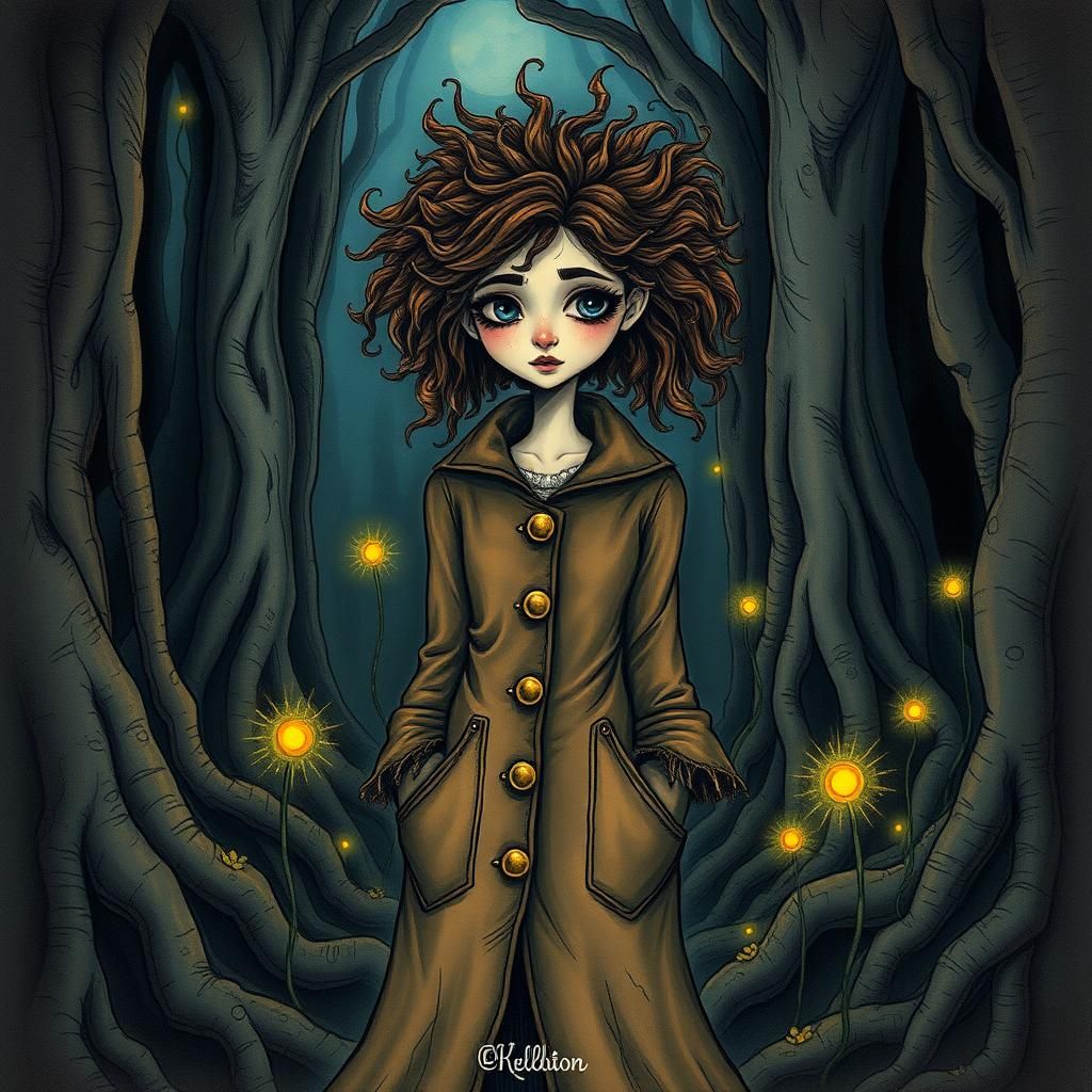 Eccentric Woman in Mystical Forest: Pop Surrealism