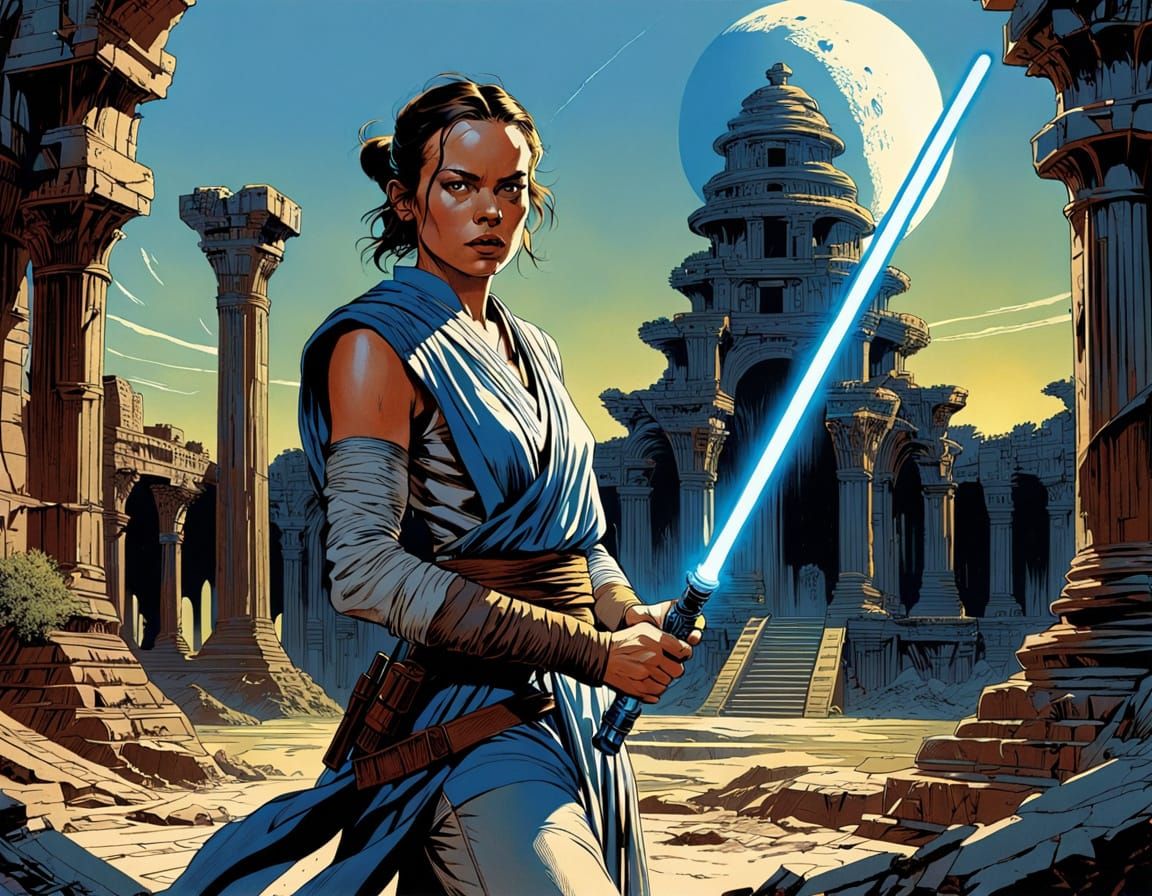Rey Skywalker in Ancient Temple, Inspired by Bernie Wrightso...