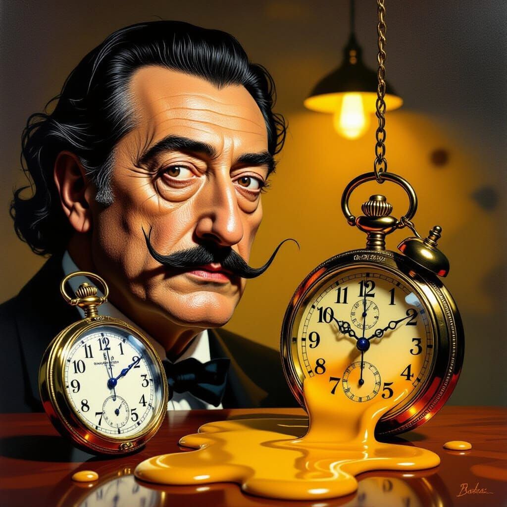 Surrealist Portrait of Salvador Dali with Melting Watch