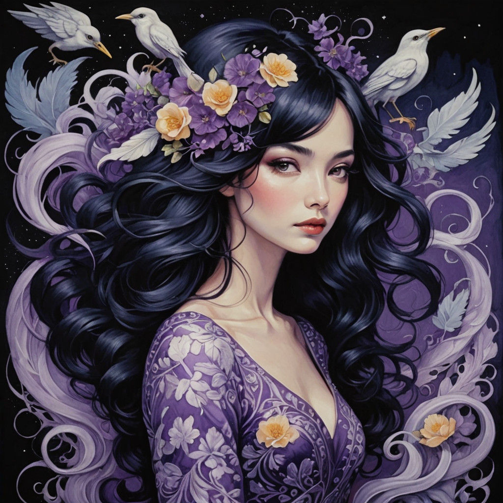 Elegant Woman in a Rich Violet Gown