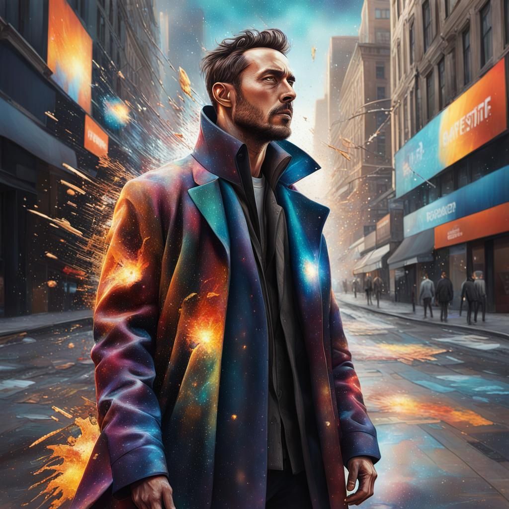 Trenchcoated Man Contains the Universe: Hyperrealistic Splas...