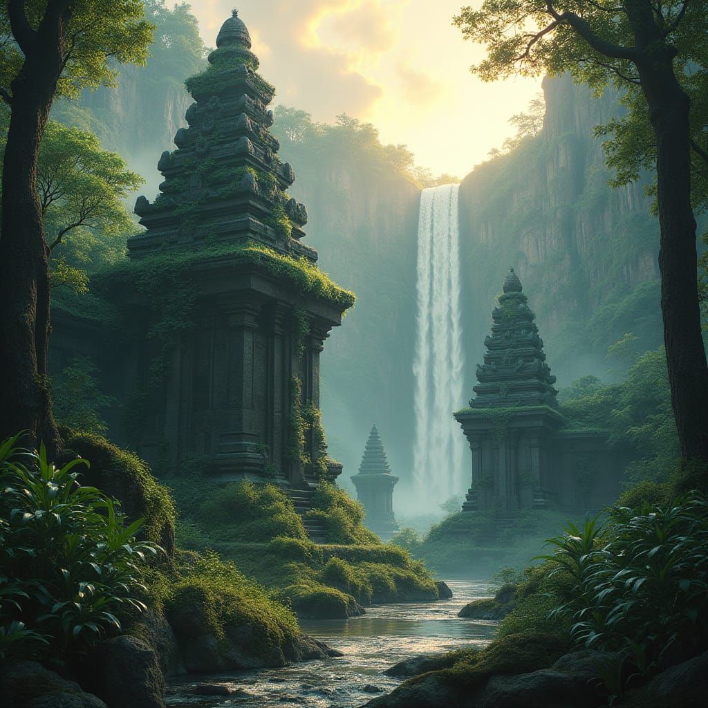 Mystic Temples Emerge from Rainforest at Dawn