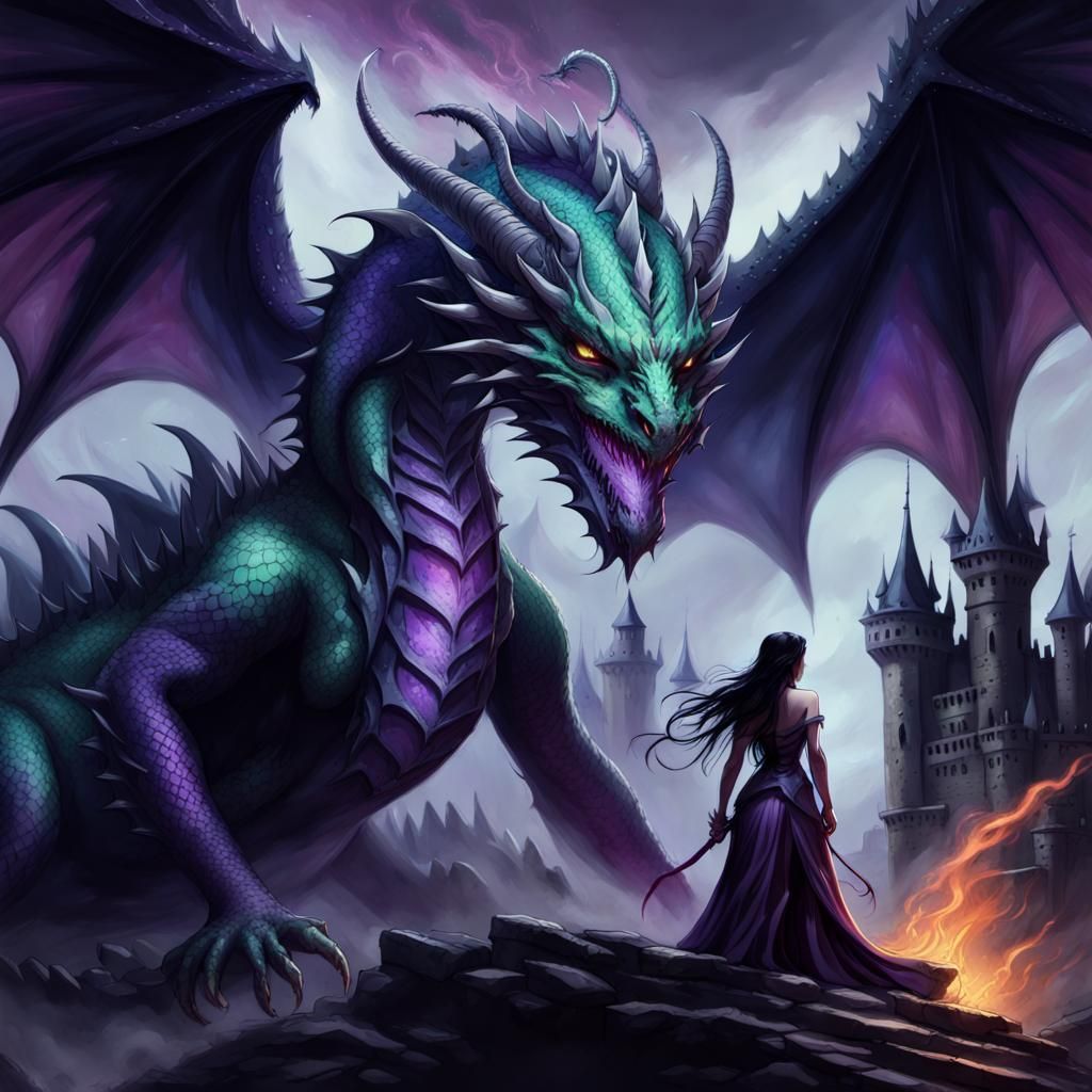 Evil Mist Dragon Stares at Elf Maiden