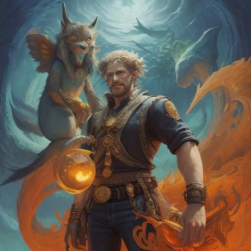 Surreal Mythical Creature on Orange Surface