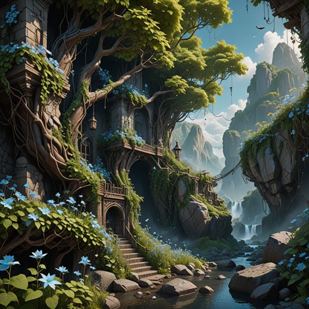 Delicate Skybloom Vine: Detailed Matte Painting