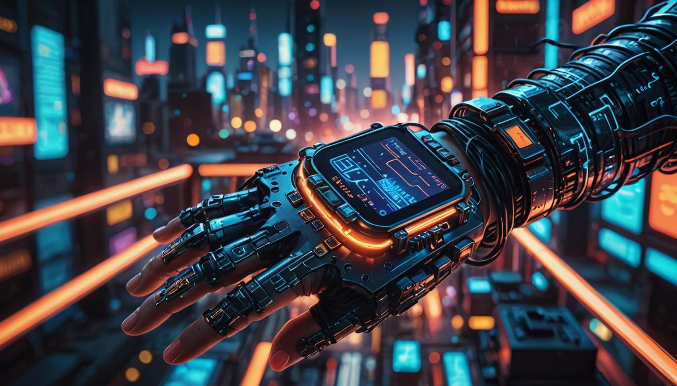 Futuristic Wrist Computer in Cyberpunk Style