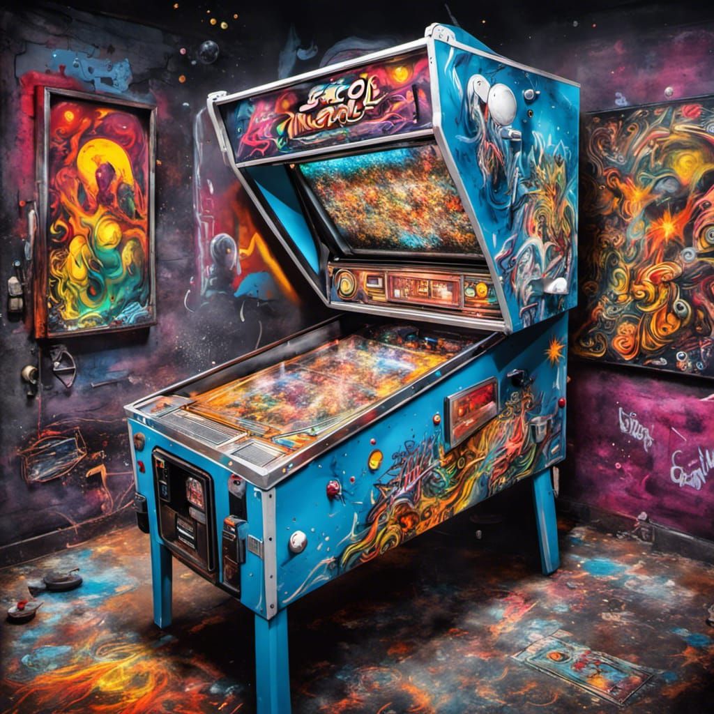 Space Cowboy Pinball Machine in Graffiti Art Style