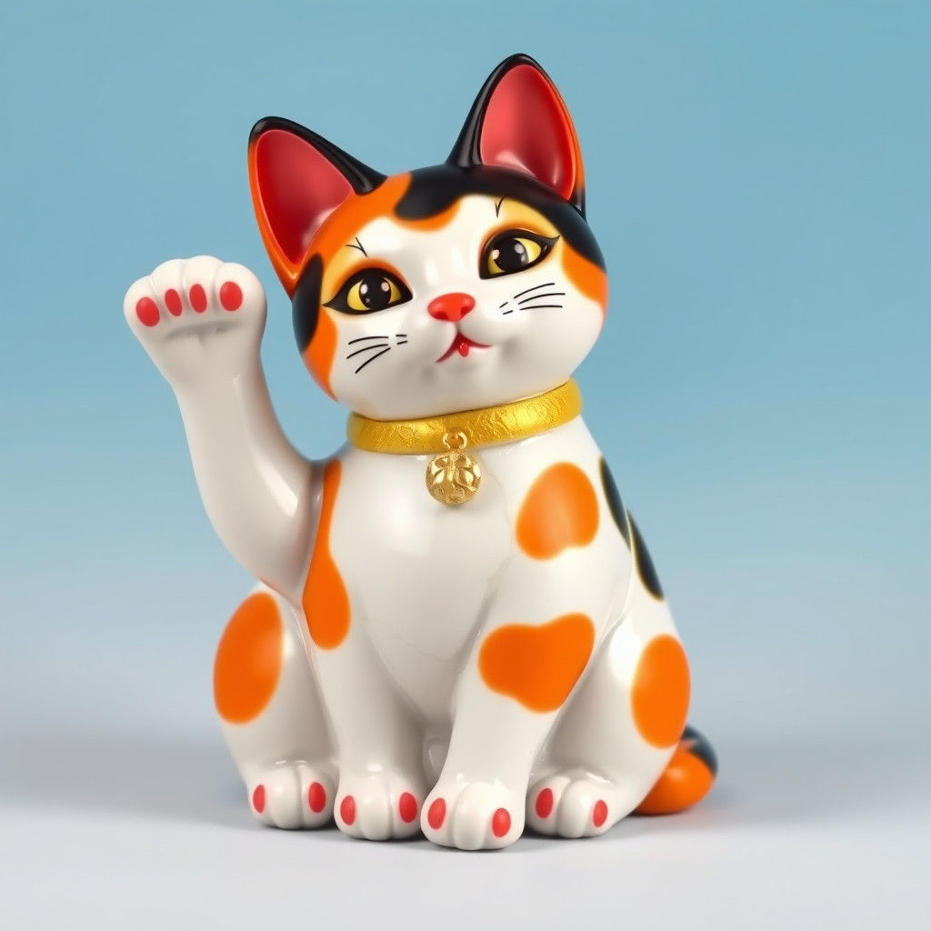 Ornate Maneki-Neko Figurine in Anime Style