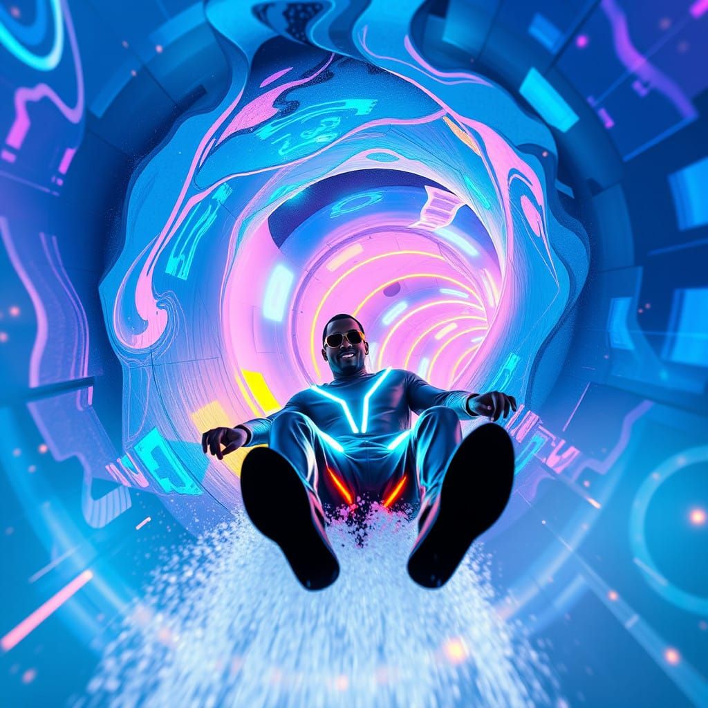 Cyberpunk Waterslide Adventure in Vibrant Neon Colors