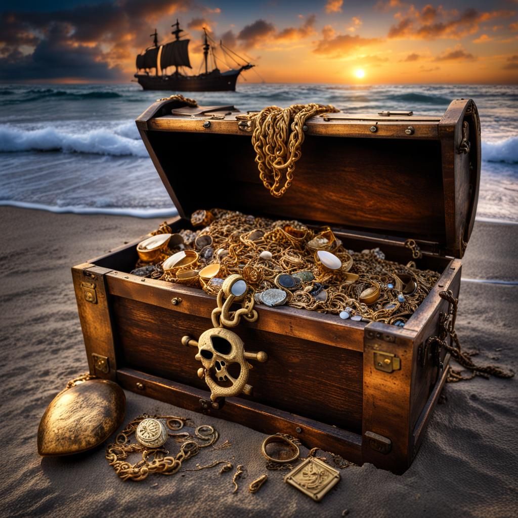 Treasure Chest Washed Ashore at Sunset