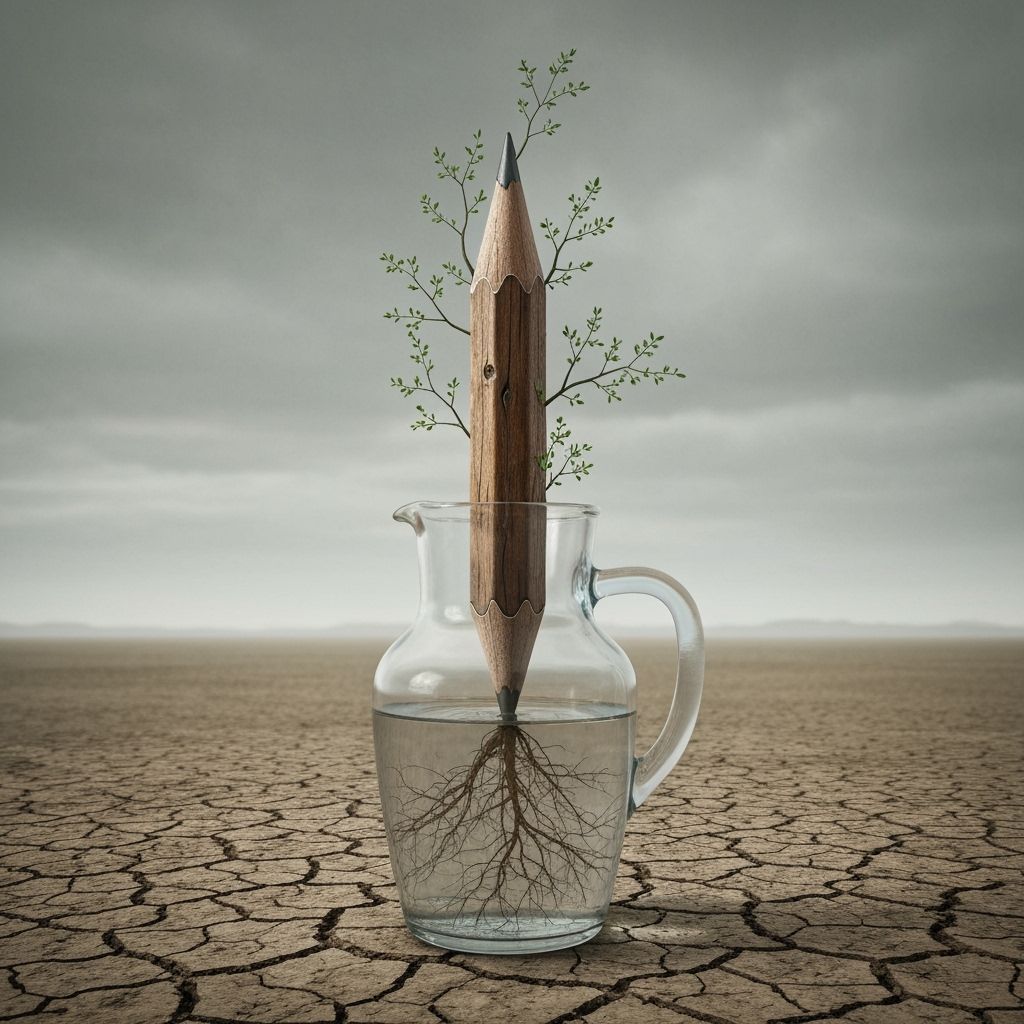 Gnarled Pencil Grows Branches in Surreal Desert