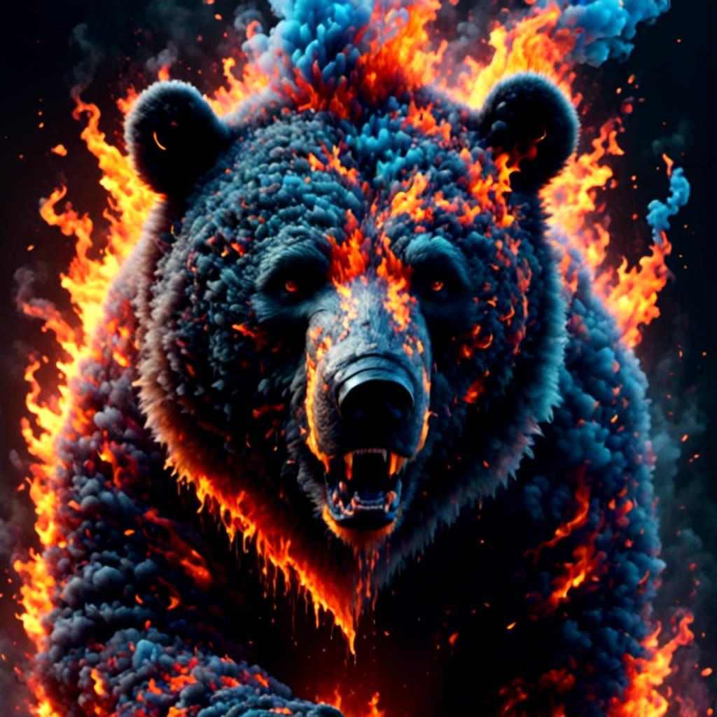Bear made out of flames and smoke