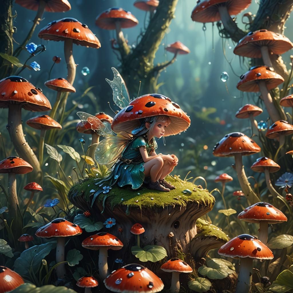 Fairy on Mushroom: Fantasy Concept Art