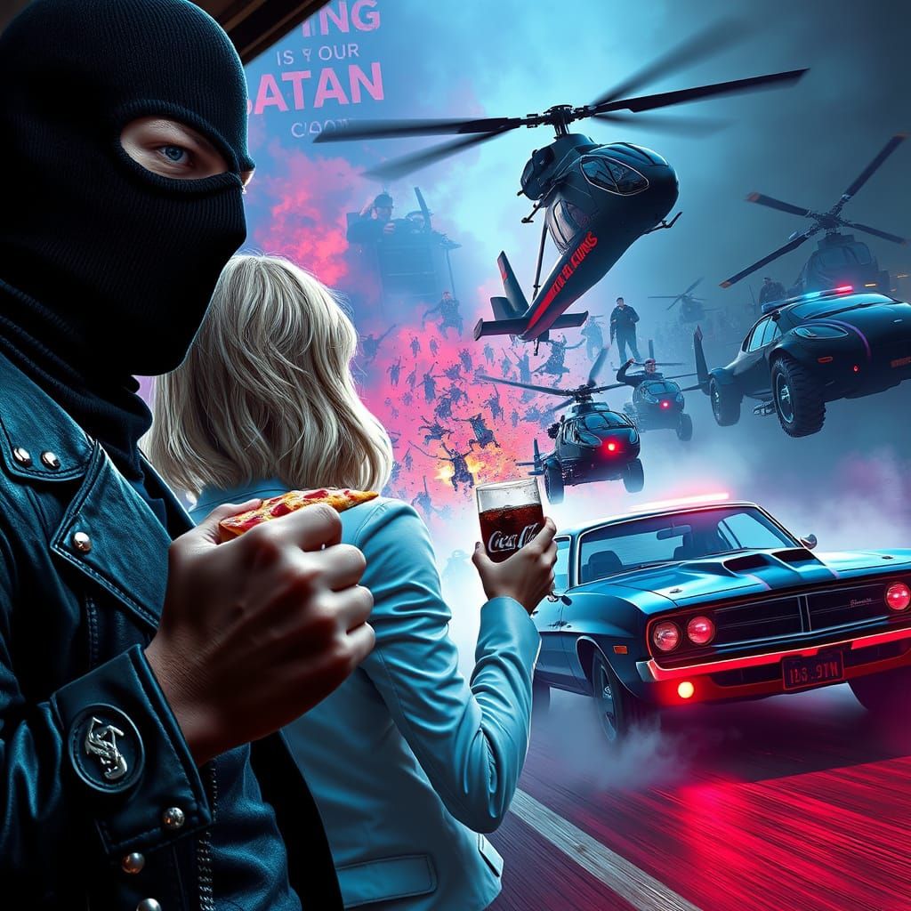 Cyberpunk Hero Defies Authority with Pizza and Coke