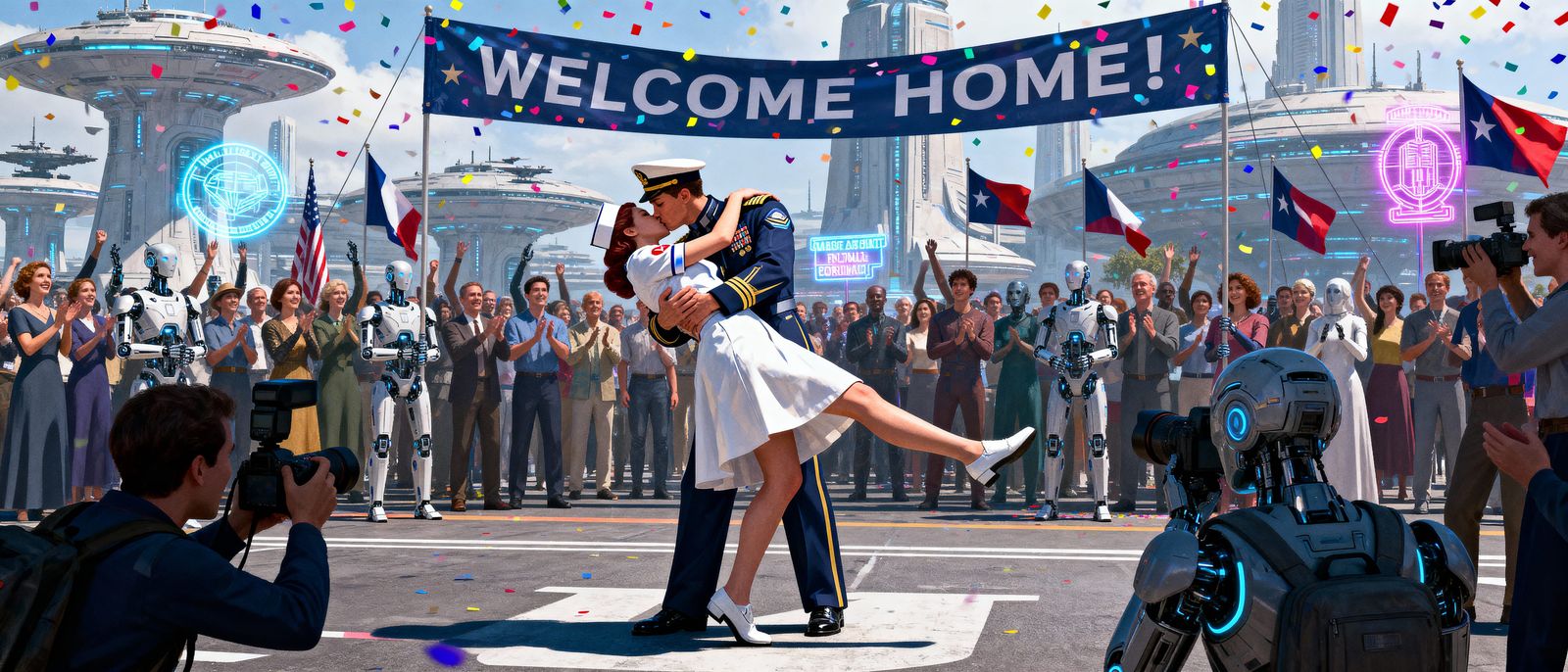 Futuristic VJ Day Kiss Reimagined in 2250