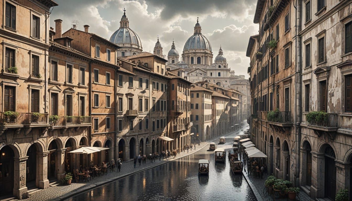 Rome's Historic Architecture in a Cyberpunk Style