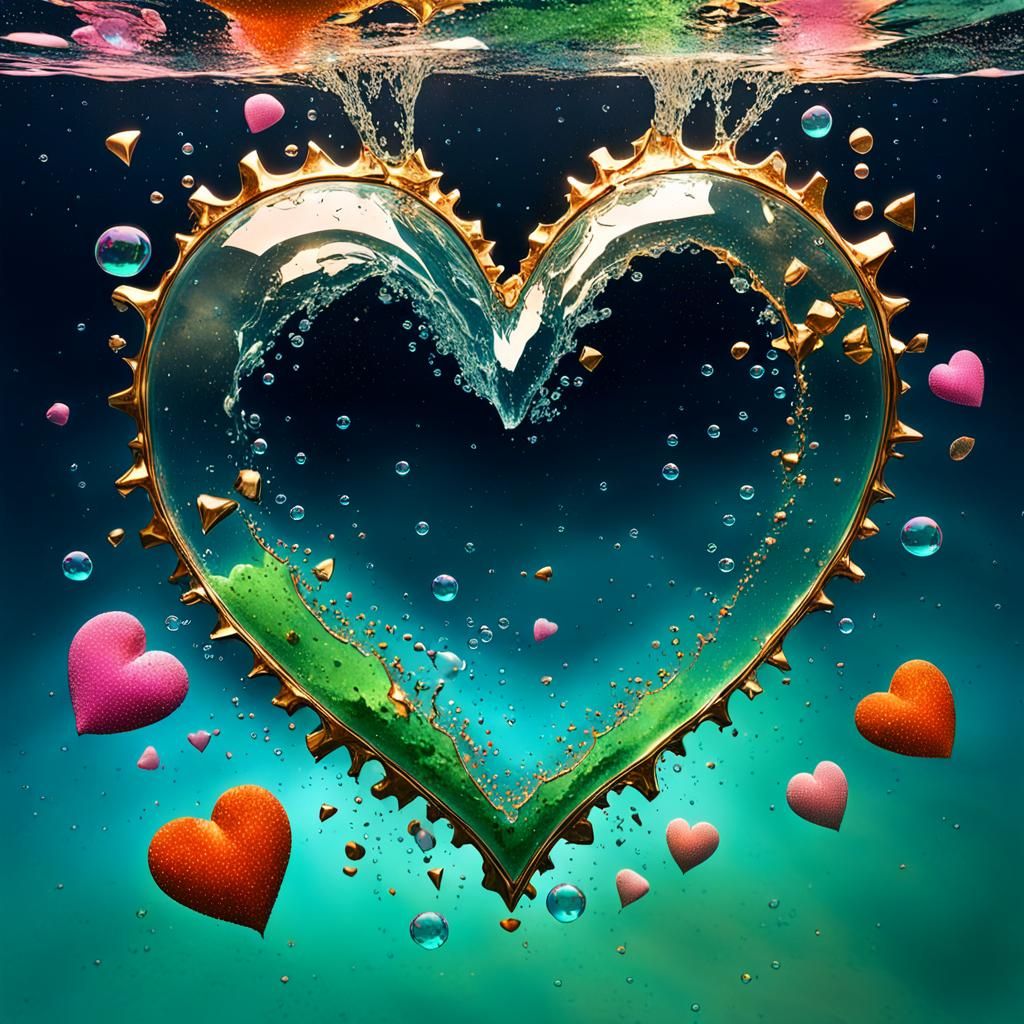 Underwater Broken Heart with Colorful Shards