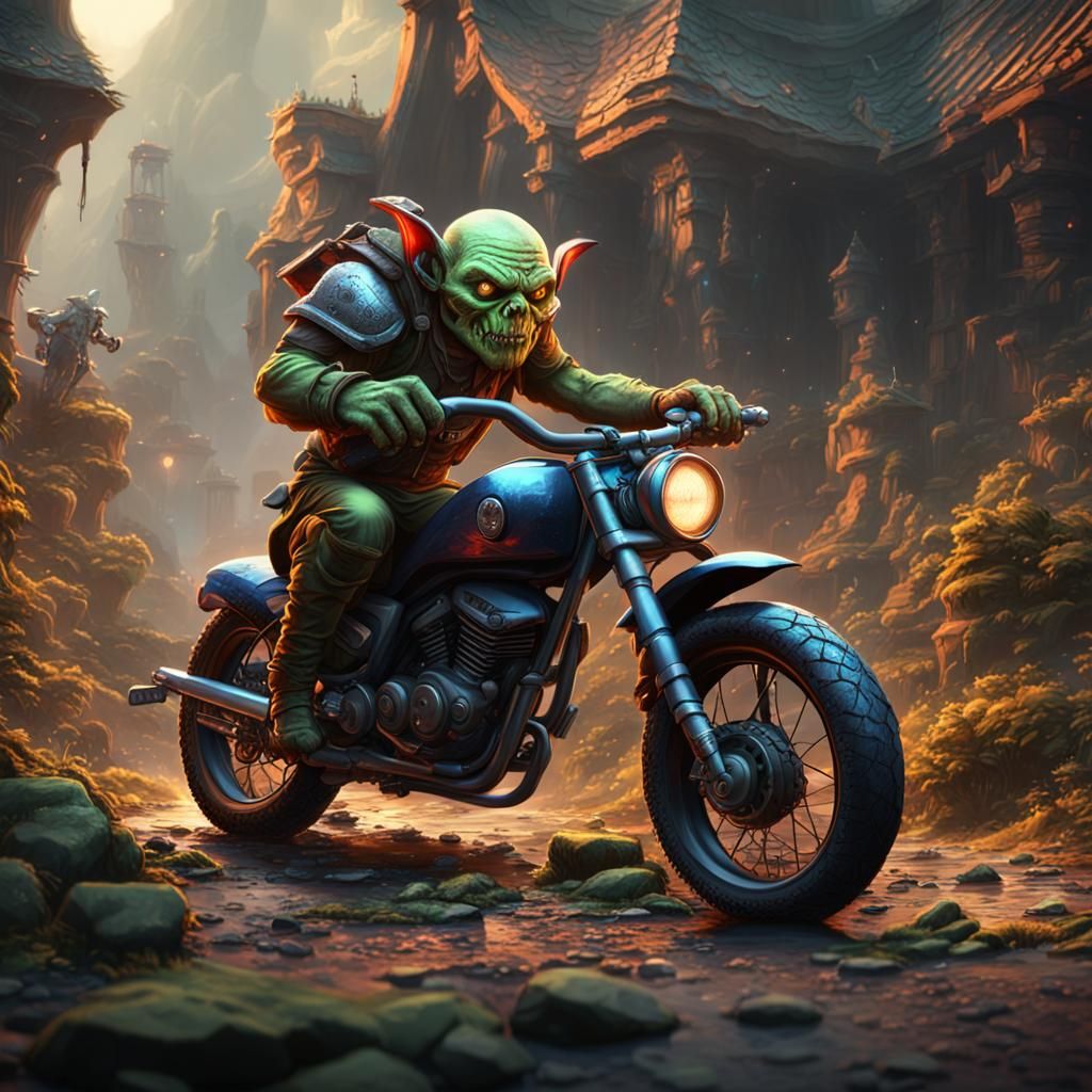 Goblins Fixing a Motorbike in Detailed Matte Painting