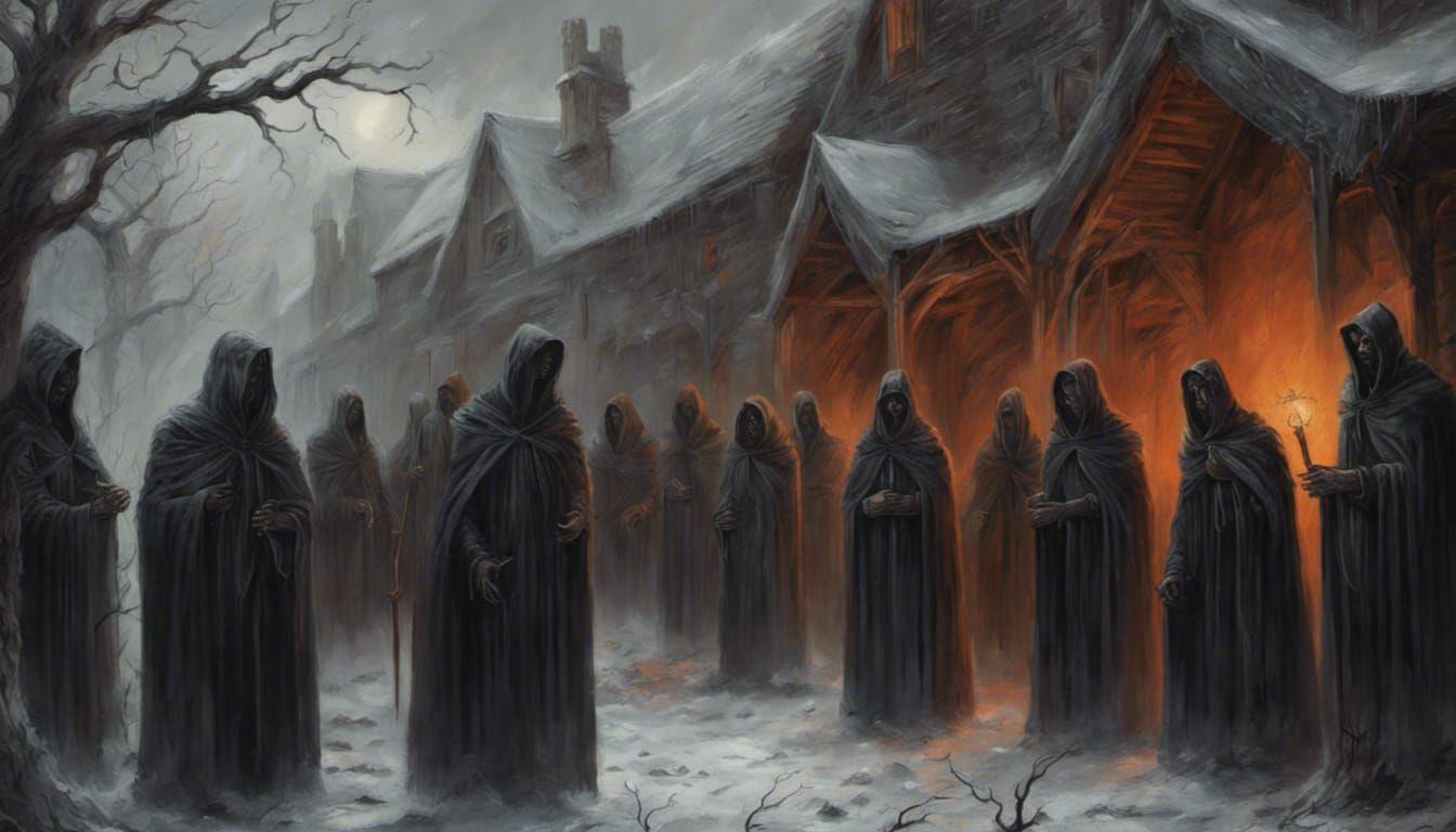 Hooded Cultists in a Cold Winter Landscape