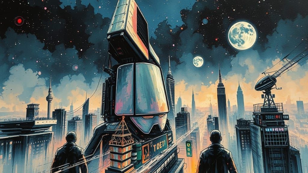 Cyberpunk City in Ink Splatter Style