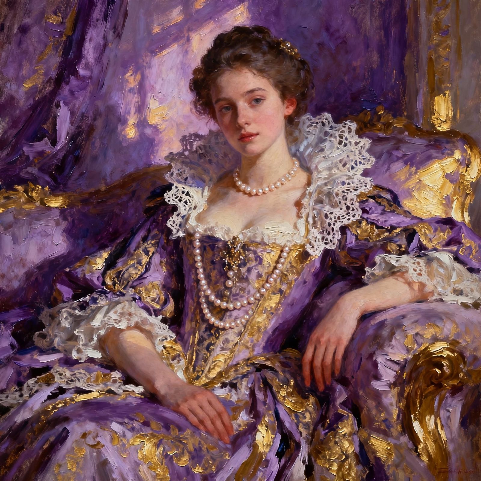 Baroque Woman Portrait in Violet Impasto Style
