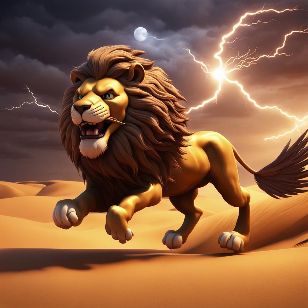 Majestic Lion and Eagle in 3D Cartoon Style