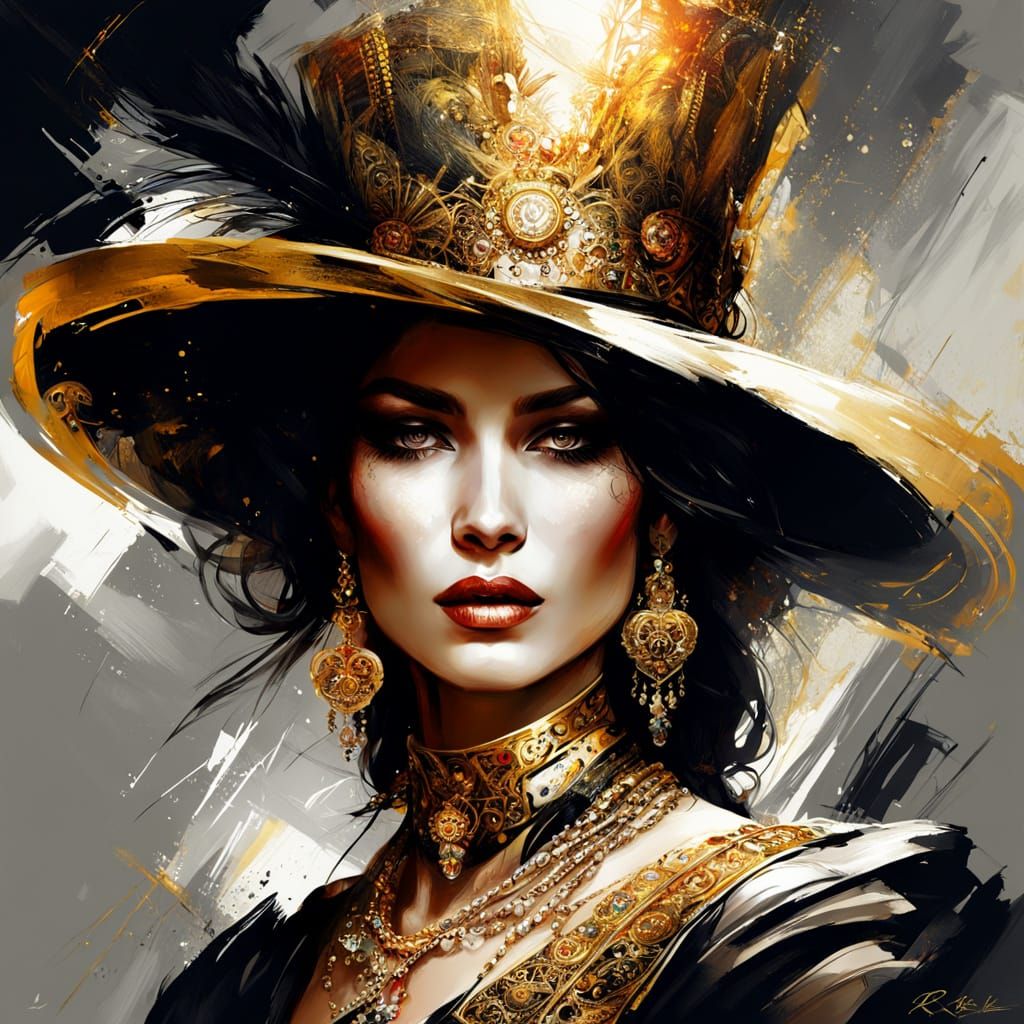 Woman in Hat and Gold Jewelry: Fine Art Portrait
