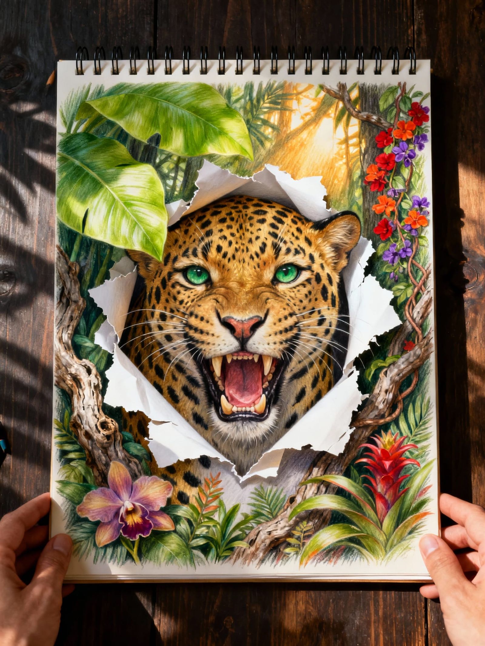 Aggressive Jaguar Bursting Through Paper