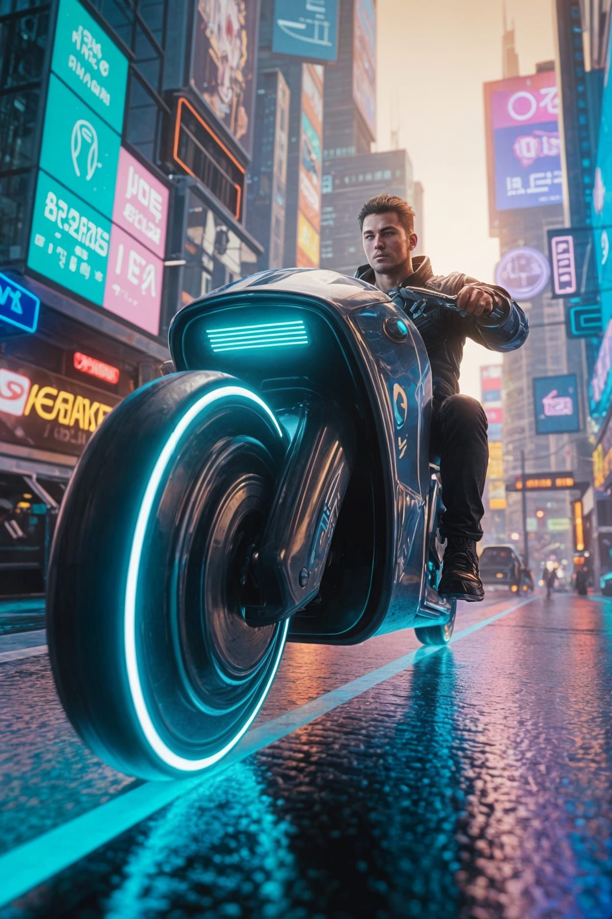 Cyberpunk Light Cycle in Neon Cityscape