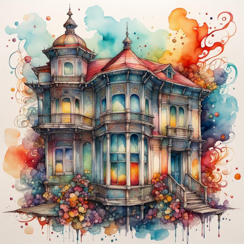 Abandoned Place in Watercolor and Ink Style