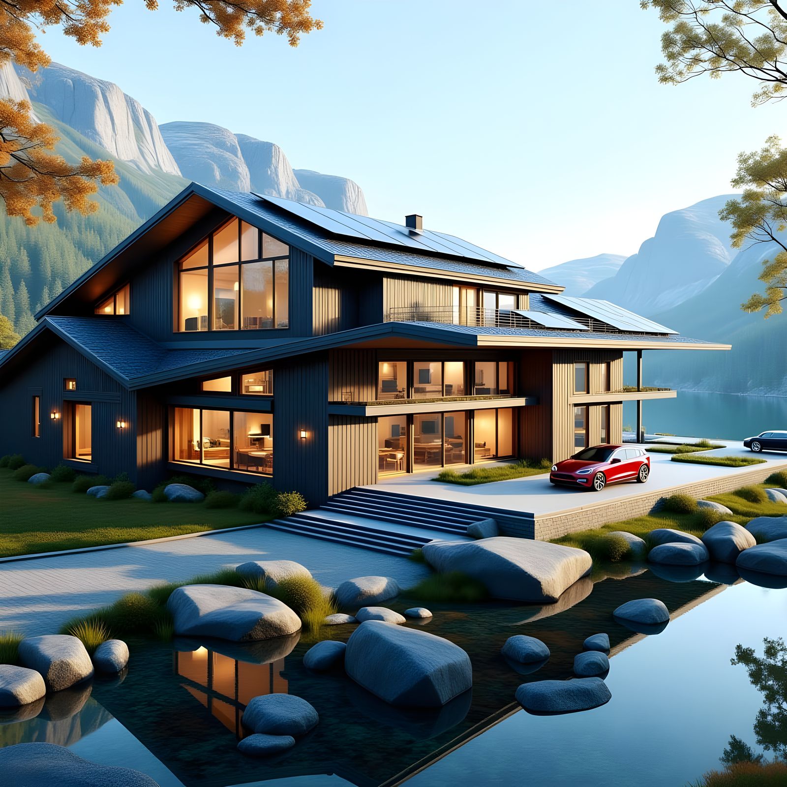 Sustainable Futuristic Home Overlooks Tranquil Lake