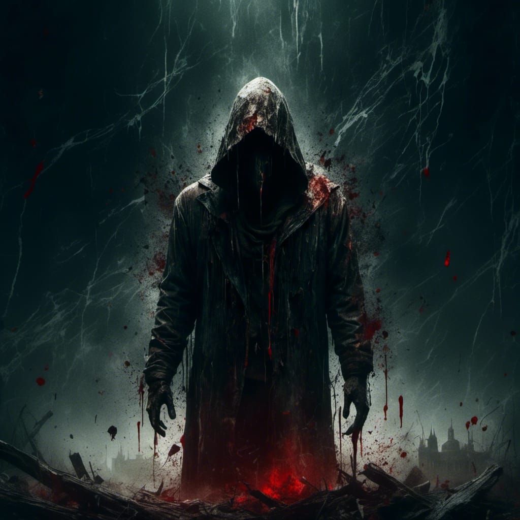 Macabre Hooded Figure Listening to Music