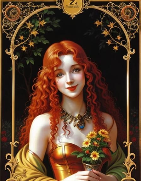 Redhead in Irradiated Garden, Colorful Fantasy Art