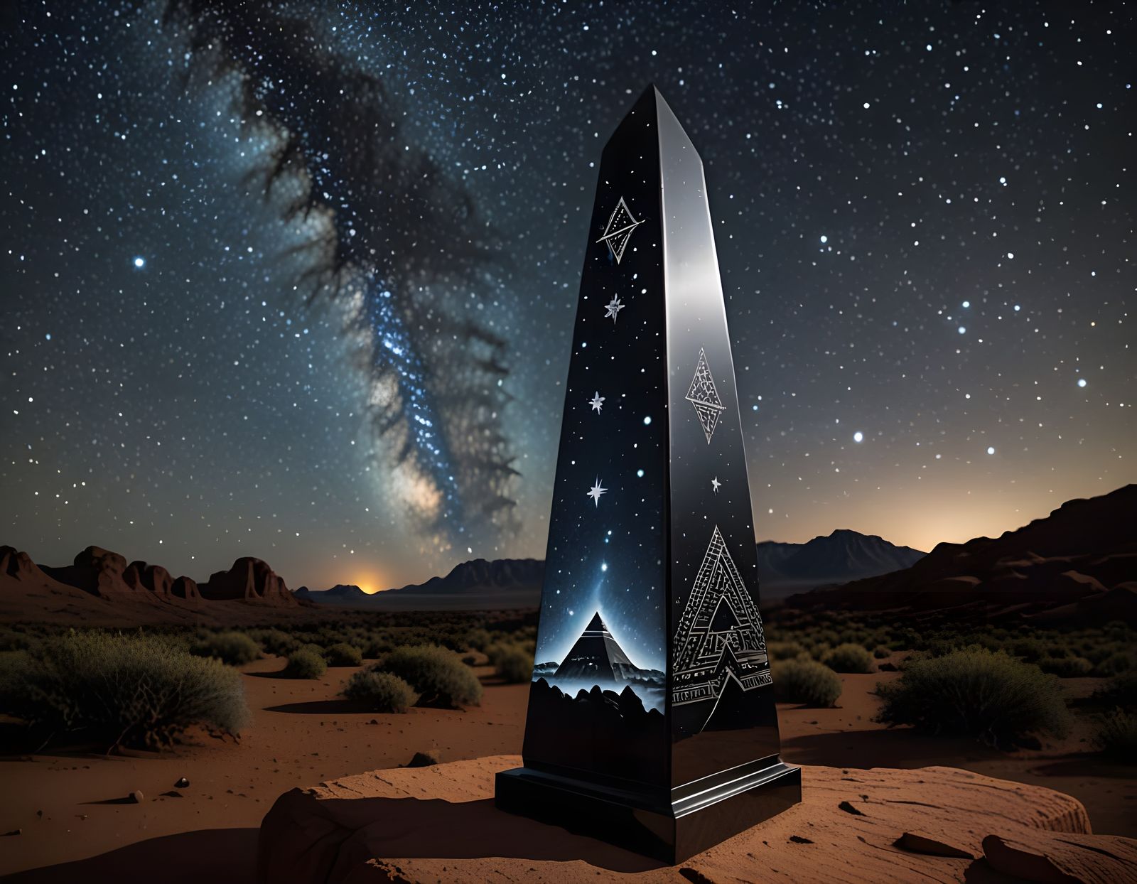 Obsidian Obelisk Reflects Starry Night Sky