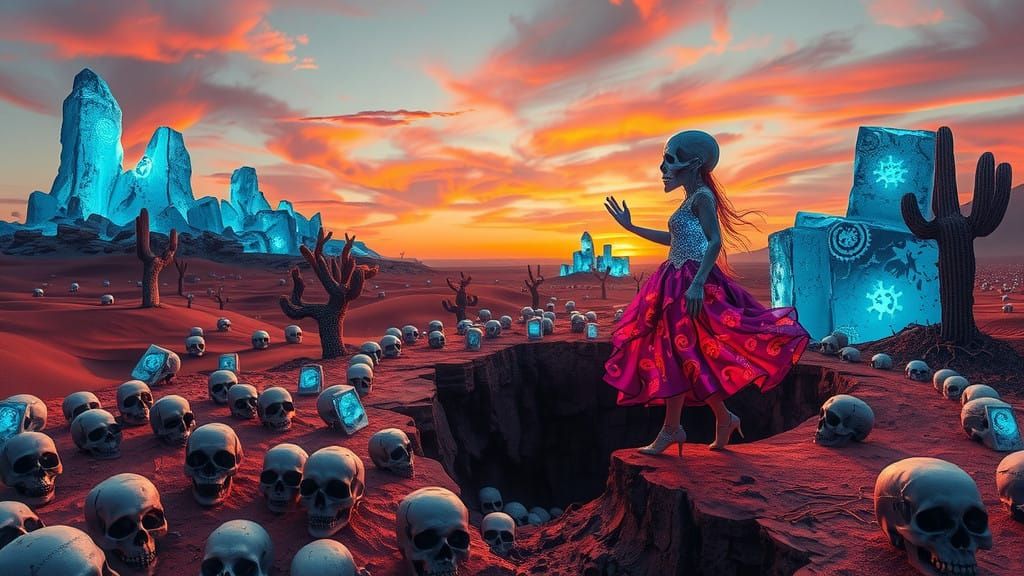 Mystical Desert Landscape with Shifting Entity