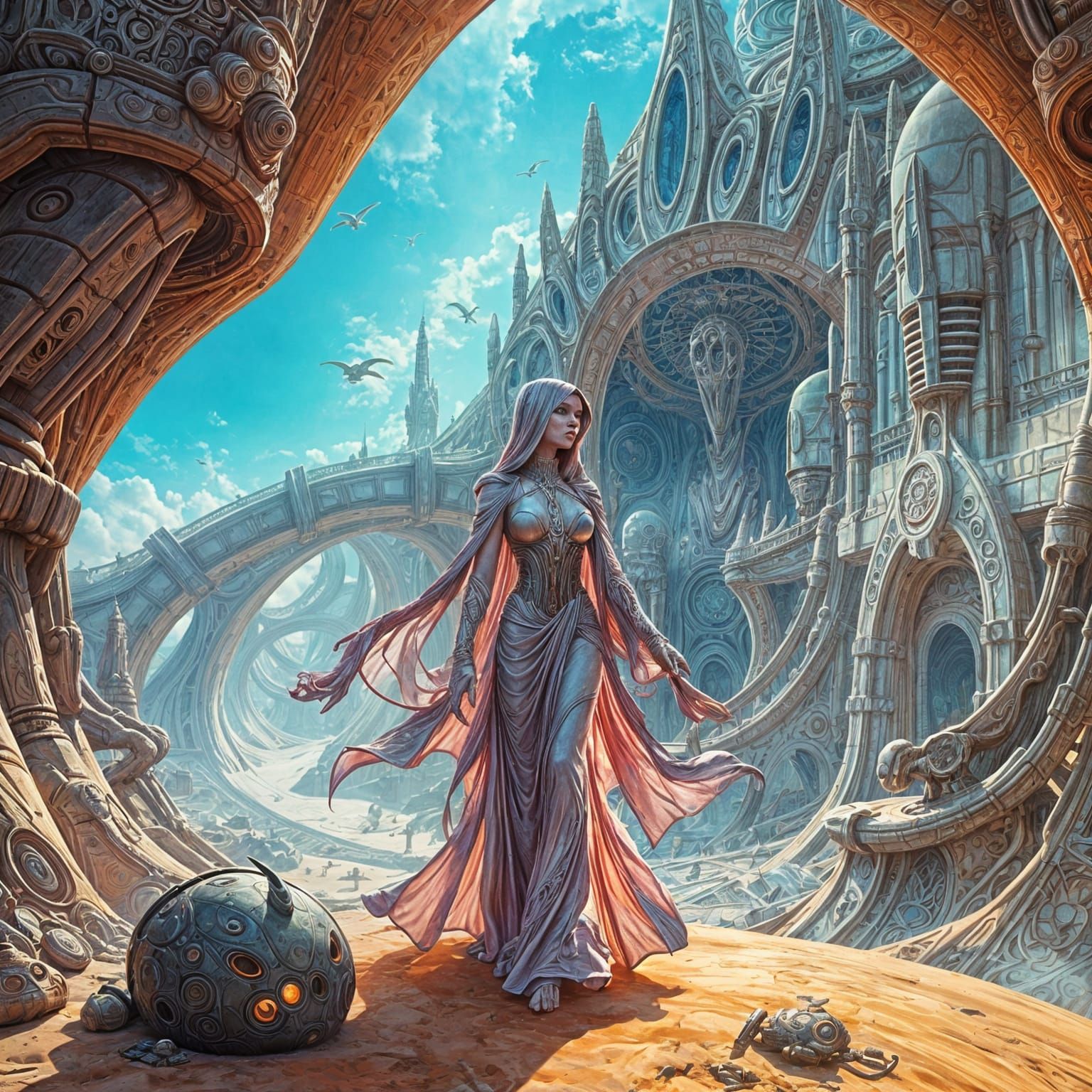 Surreal Alien Landscape with Mystical Priestesses