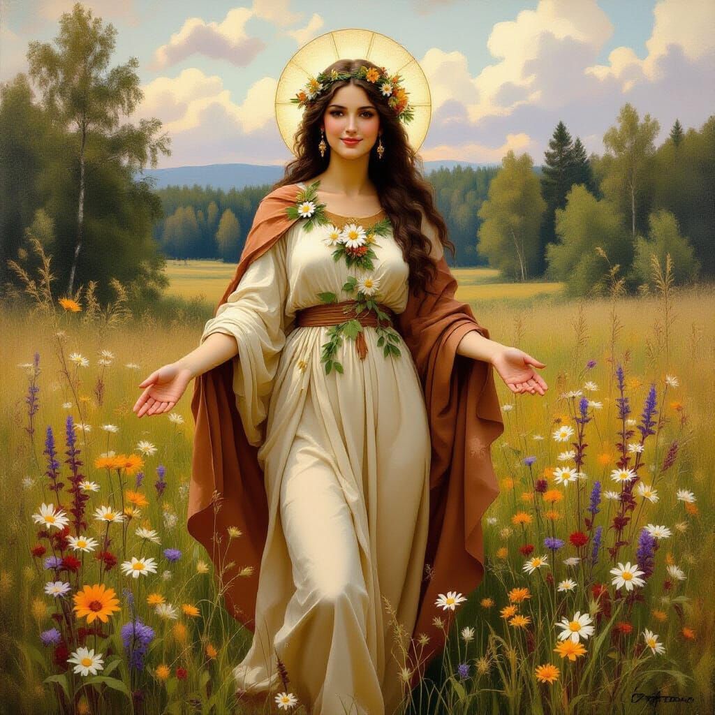 Bulgarian Nature Goddess in Hyperrealistic Oil Painting Styl...