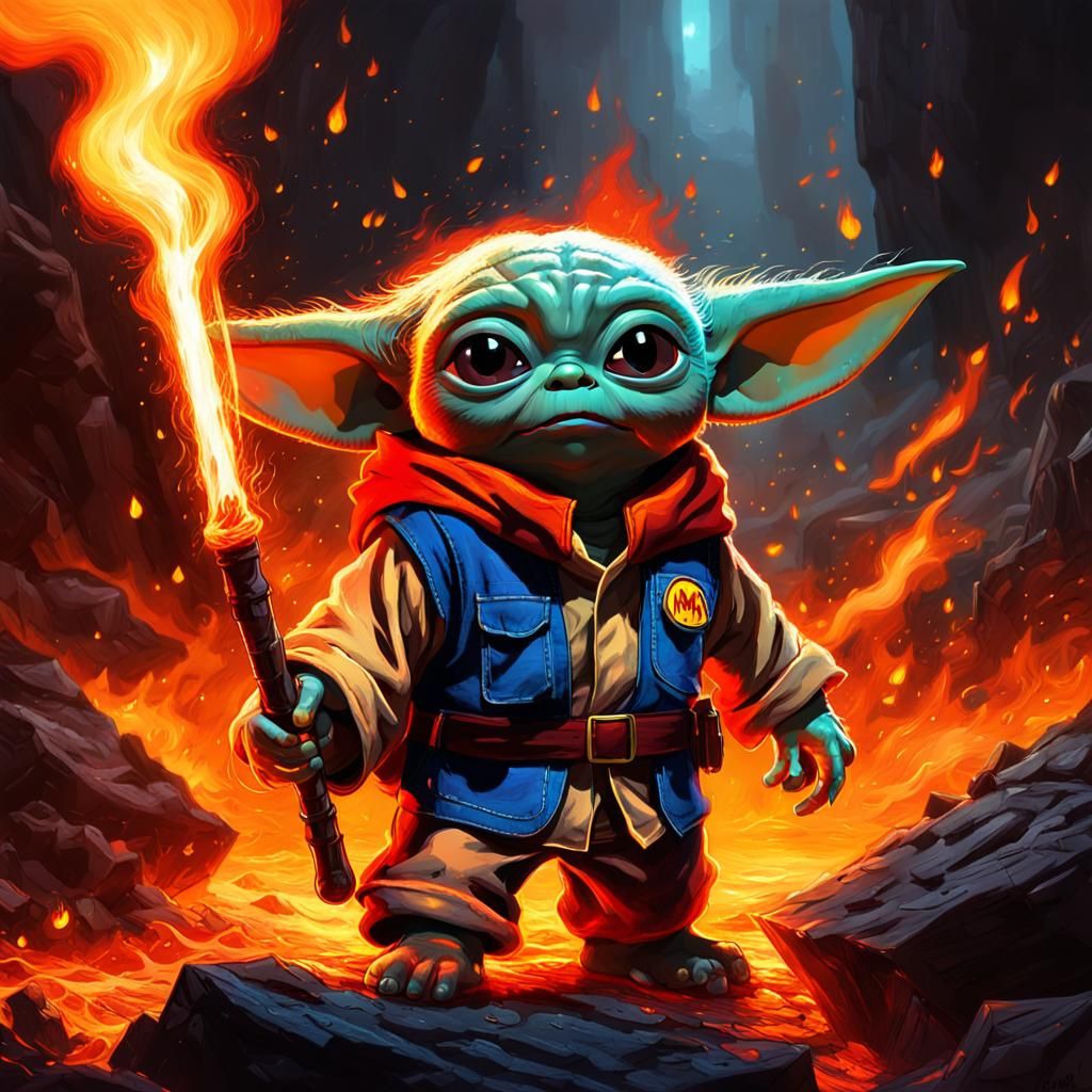 Baby Yoda and Super Mario Clash in Hell