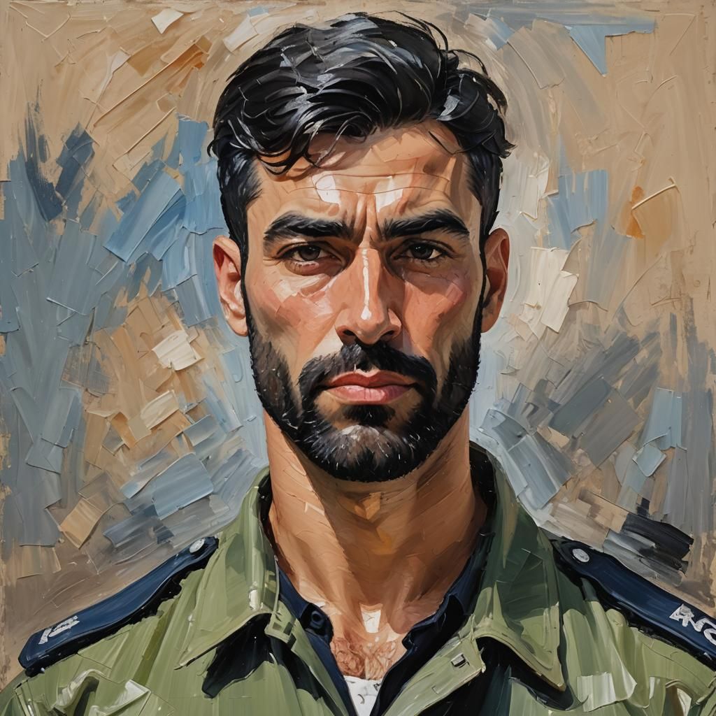 Handsome Man with Beard in Impasto Oil Painting
