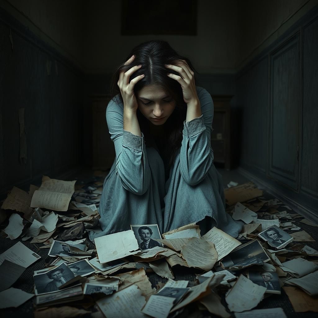 Melancholic Woman in Shattered Past, Expressionist Style