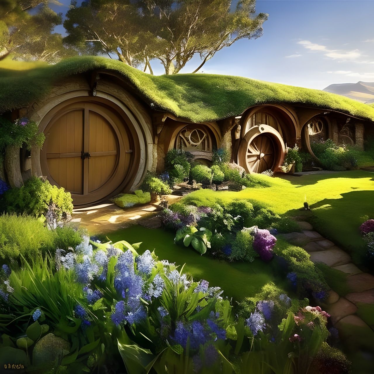 Detailed Hobbit Home in Middle Earth Landscape