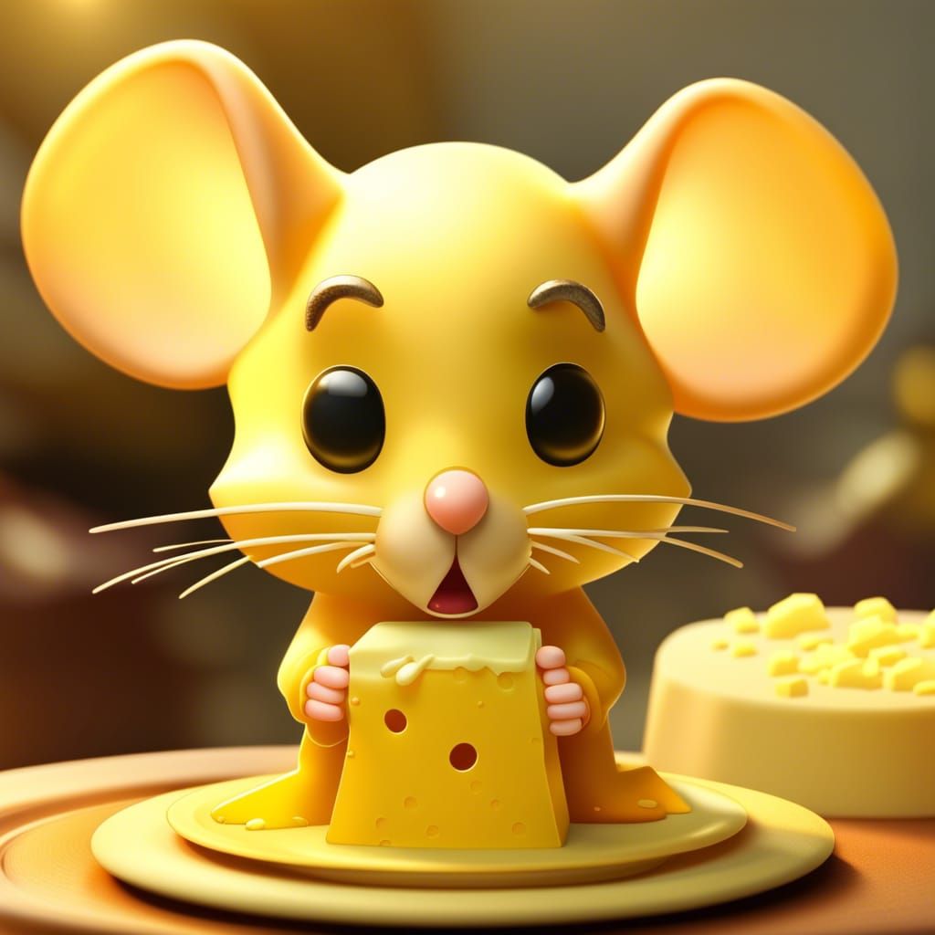 Guilty Chibi Mouse Eating Cheese Castle