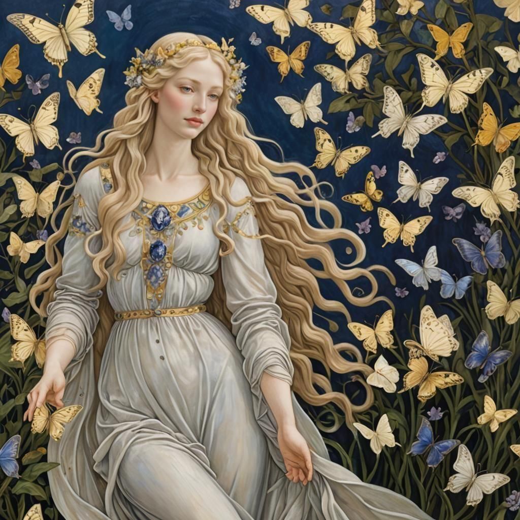 Angelic Woman with Butterflies in Botticelli Style