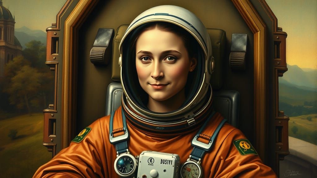Astronaut Mona Lisa in Renaissance Spacesuit, Sfumato Techni...