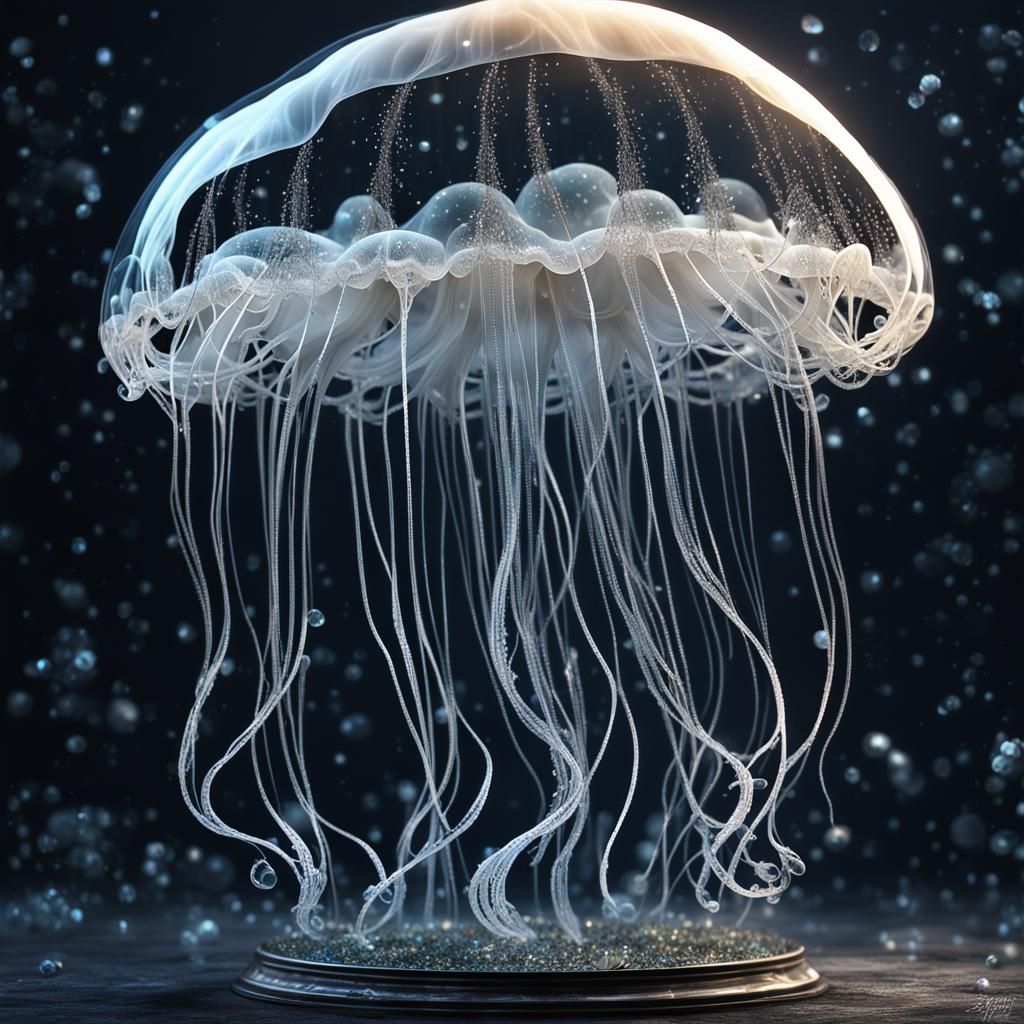 Crystal Jellyfish Sculpture in Dark Fantasy Style