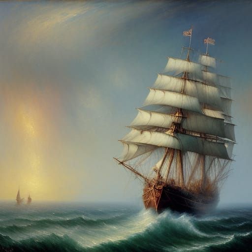 Majestic Galleon Sails Stormy Sea: Impressionistic Rendering