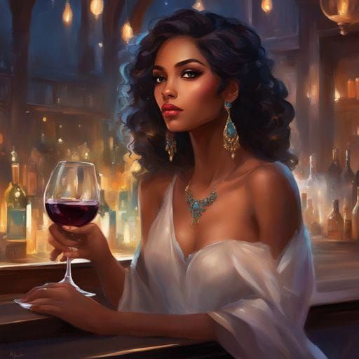 Caribbean Girl Drinking Wine: Digital Portrait