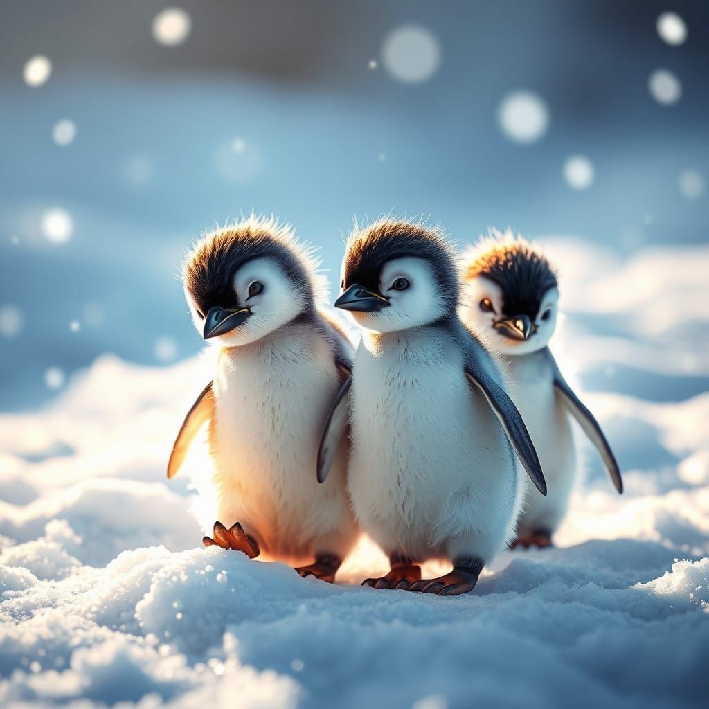 Charming Penguin Hatchlings in Snowy Wonderland